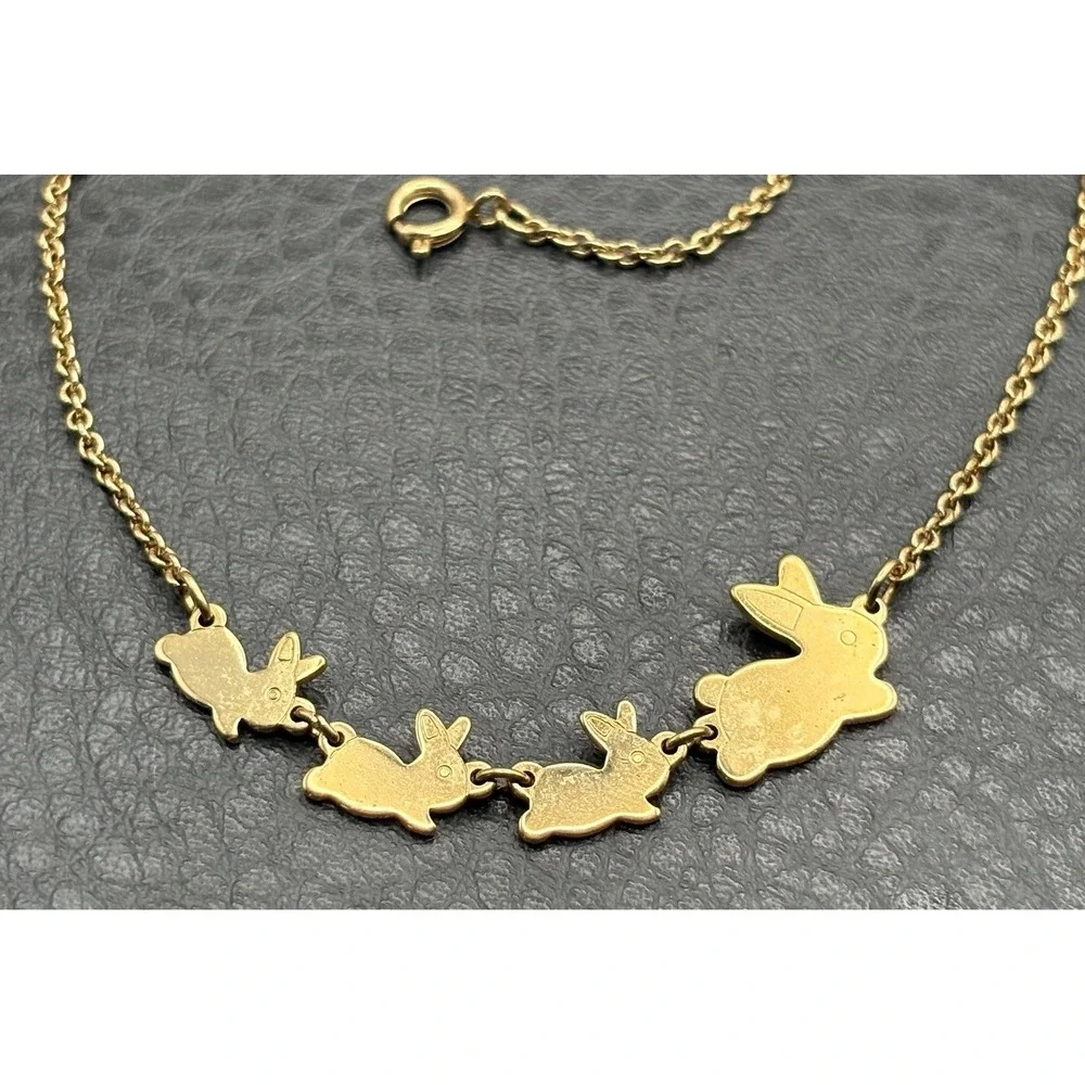 Avon Vintage Rare Family Of Bunnies Mom And Babies Bunny Necklace Gold Tone 15